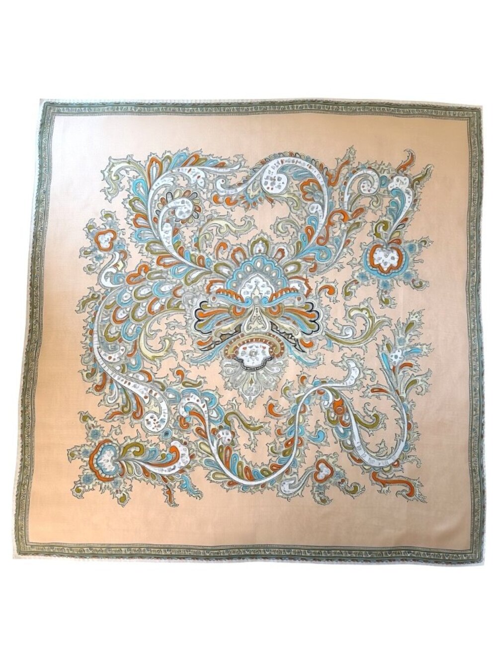 Vintage Paisley‎ Silk Blend Hand Rolled Scarf Peach Made Japan Square 30”x30”